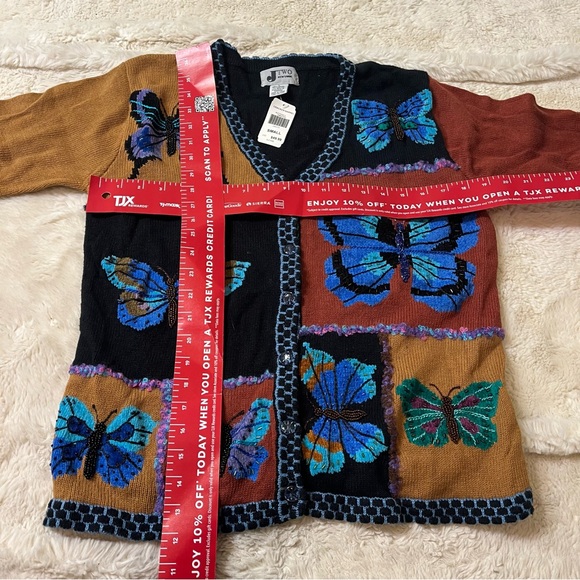 Vintage J Two New York Embroidered Beaded Butterfly Button Down Sweater Cardigan - Picture 4 of 5